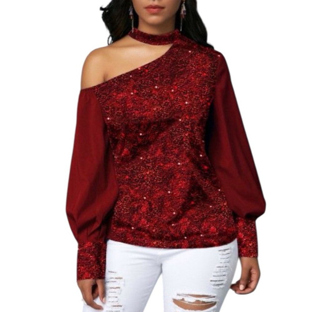 Rotita Elegant Red Women's Off-Shoulder Top Like New